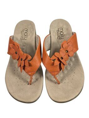 Malu Super Comfort Thong Sandals Floral Cushioned Flip Flops Boho Orange Size 8